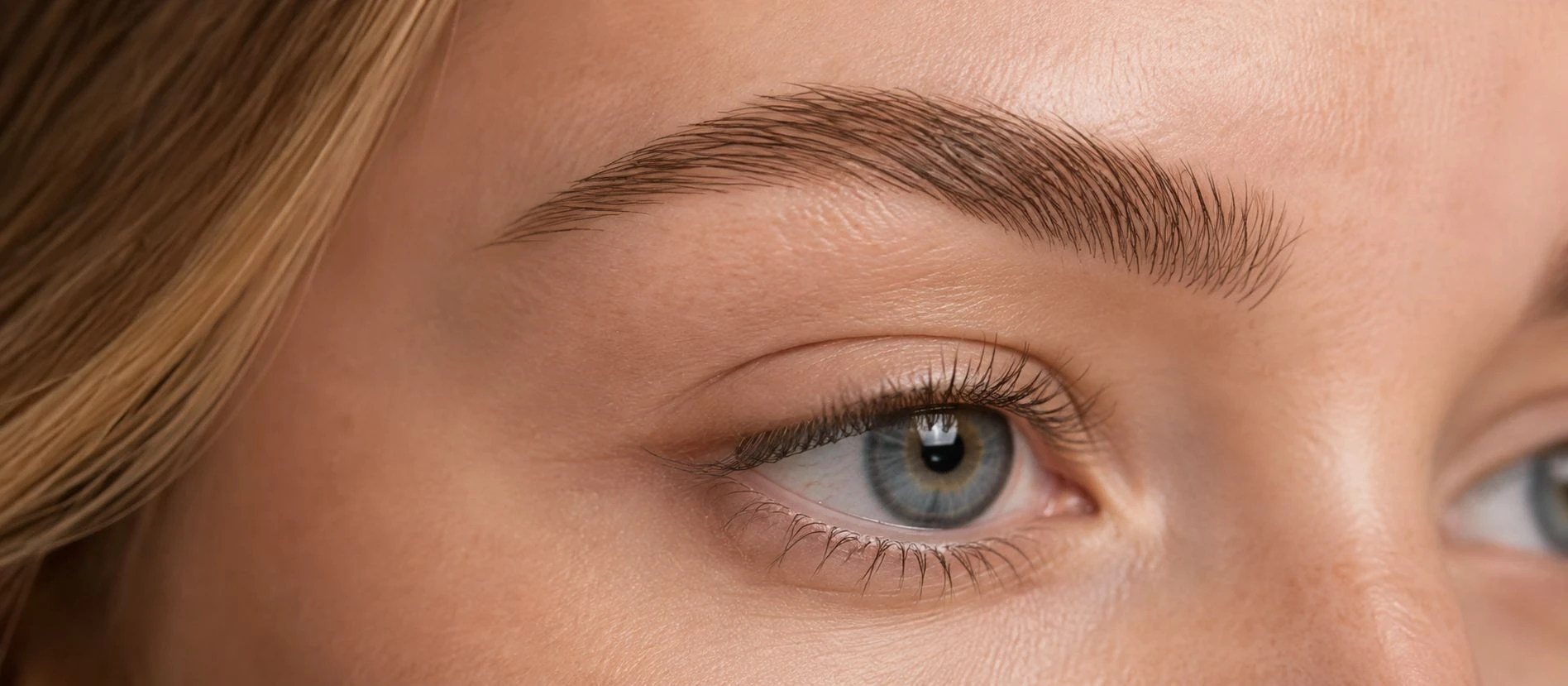 Natuurlijk resultaat van permanente make-up wenkbrauwen met hairstrokes