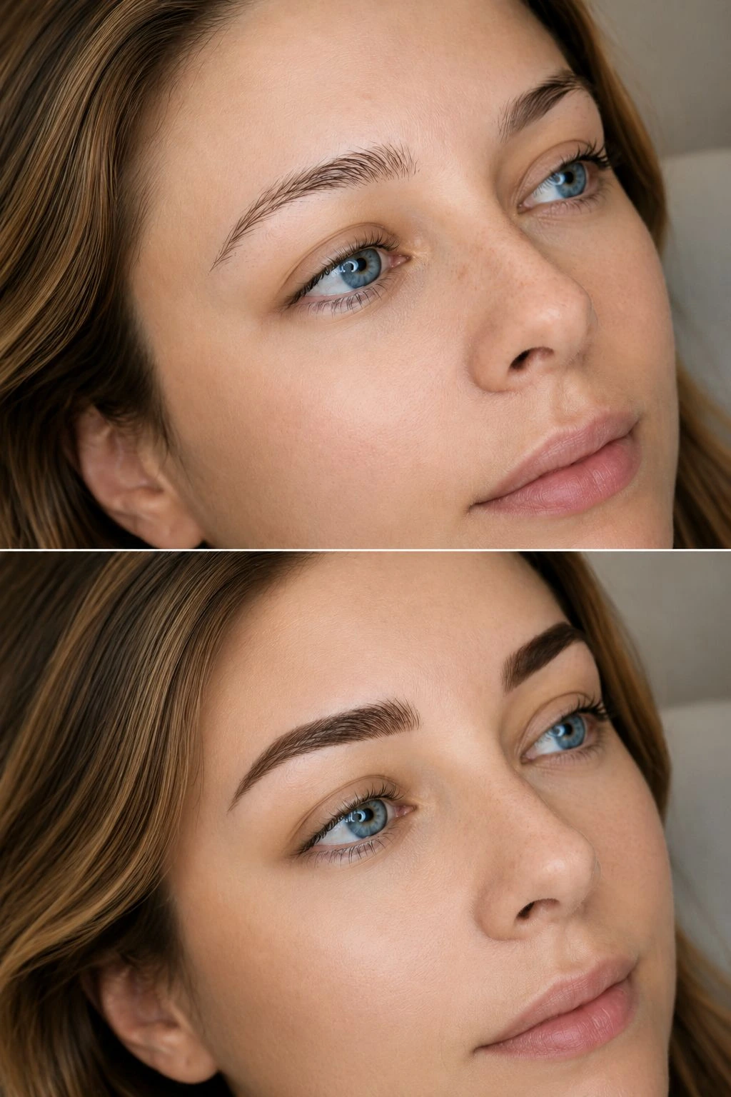 Voor en na resultaat van permanente make-up voor de wenkbrauwen bij PermanentMooi